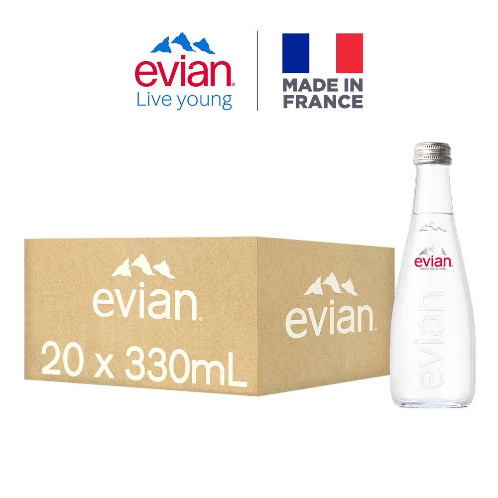 【evian 依雲 原廠總代理直營】天然礦泉水330mlx20入/箱(玻璃瓶)◉90C004